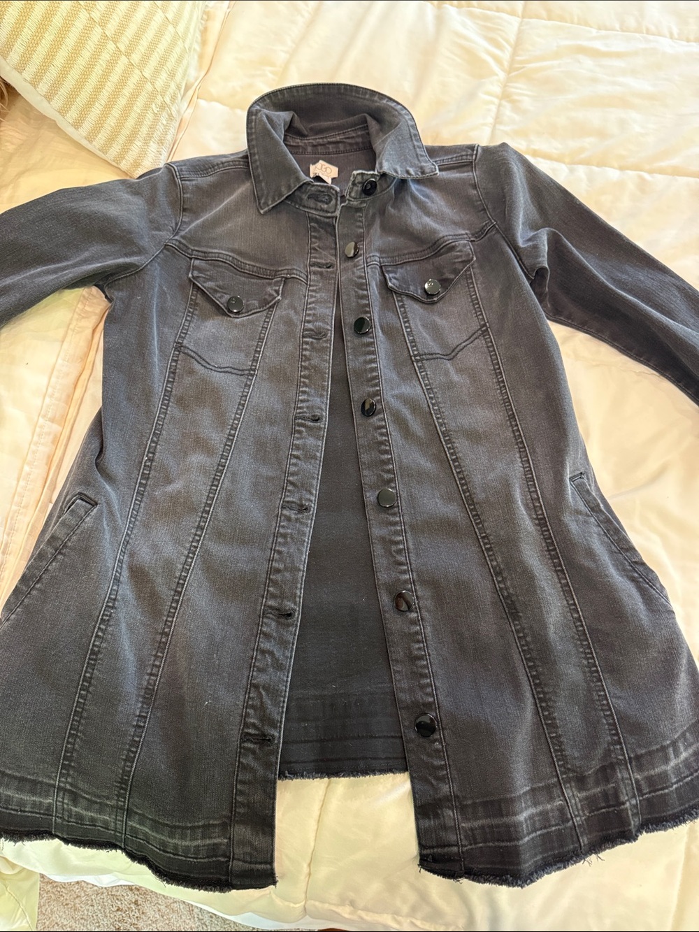 LOGO by Lori Goldstein Black Longline Denim Jacket